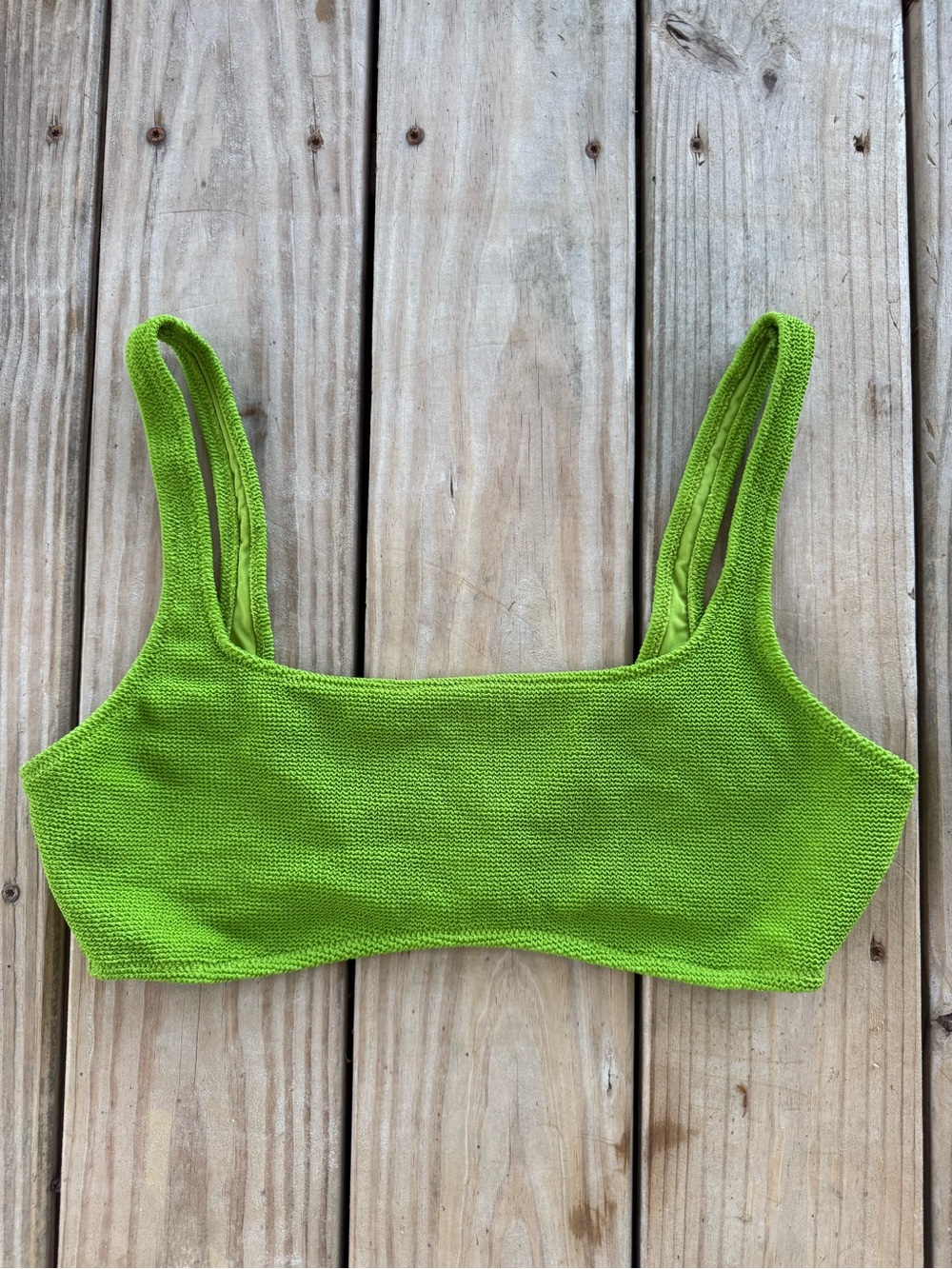 Aerie Green Textured Square/Scoop Neck Bikini Swim Top Size XL